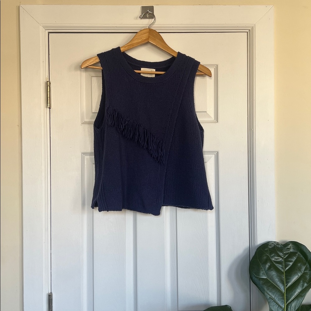 Anthropologie Nomad Navy Blue Fringe Tank Top